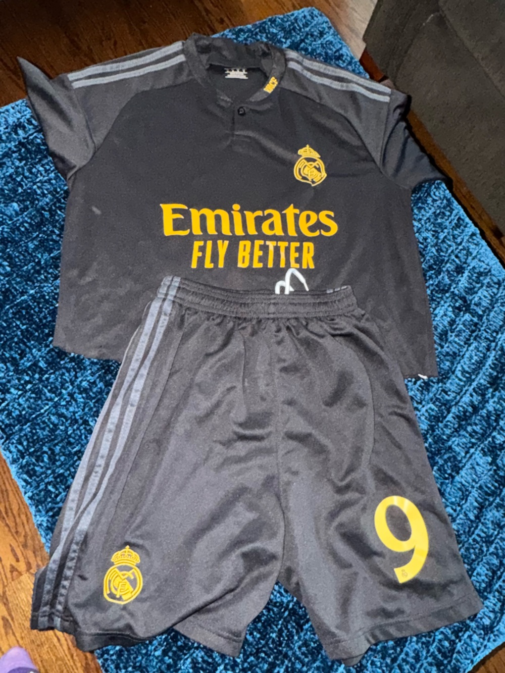 adidas Real Madrid Mbappé 9 Soccer Jersey Yellow/Charcoal Emirates set